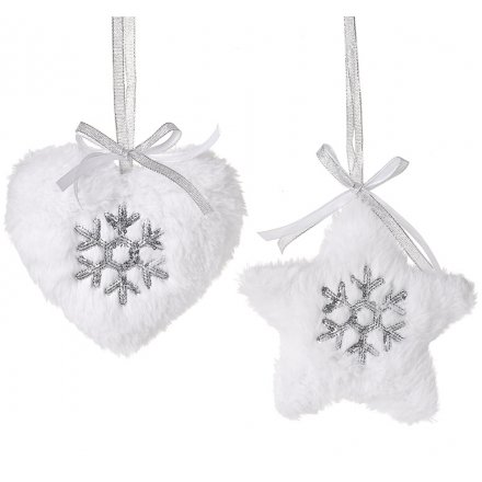 Star/Heart White Fur Hangers, 12.5cm 