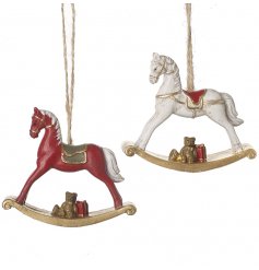  Sure to bring a classical feel to any tree display at Christmas Time, a mix of red and white rocking horse hangers 