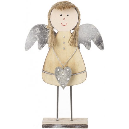 Wooden Angel With Silver Wings 
