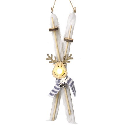 Hanging Skis With LED Reindeer, 29cm 