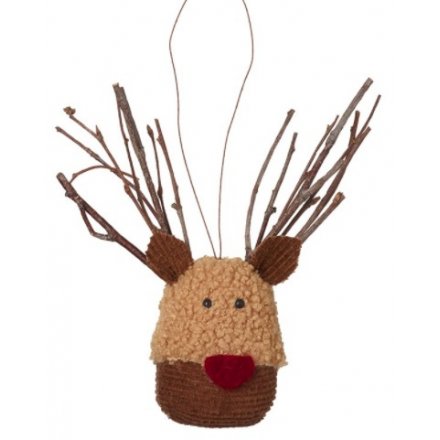 Fabric Reindeer With Twig Antlers, 17cm 