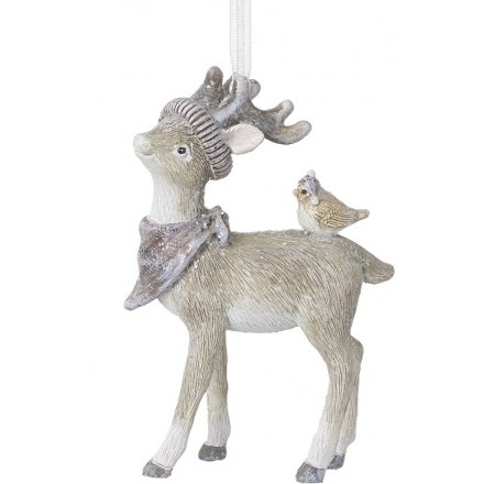 Reindeer With Bird Hanger, 9.5cm 
