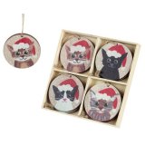 Set Of 8 Wooden Cats In Hats Baubles