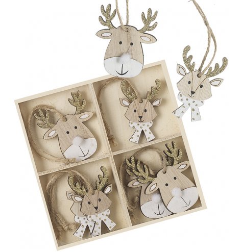 Hanging mixed wooden decorations - reindeer 