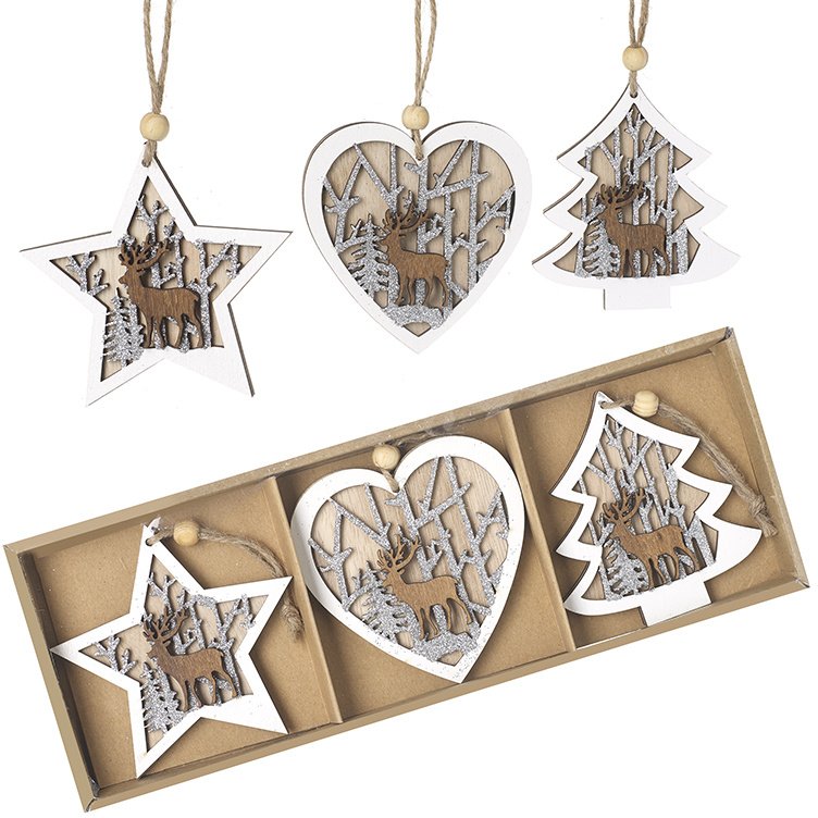 Set of Wooden Hanging Christmas Decorations   Christmas Decorations
