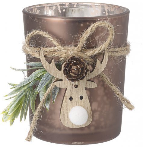 Reindeer Tea light Holder - Mottled Glass 