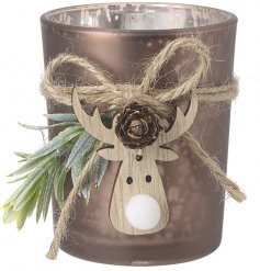Glass tea light holder with winter adornments