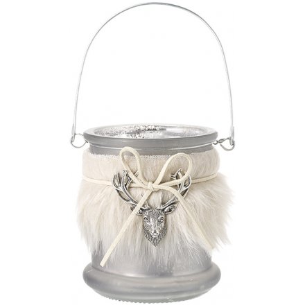 Silver Candle Jar With Faux Fur, 10cm 