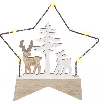Half Wood and Wire LED Star Scene, 20cm 