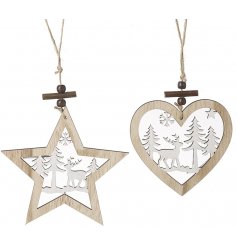  A mix of natural wooden heart and star hanging decorations complete with wood beads and jute strings