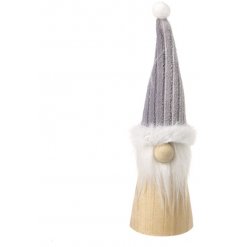  A simple wooden gonk decoration complete with fuzzy white trims and a high pointed grey hat 
