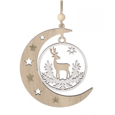 Reindeer Moon Wooden Hanger, 12cm 