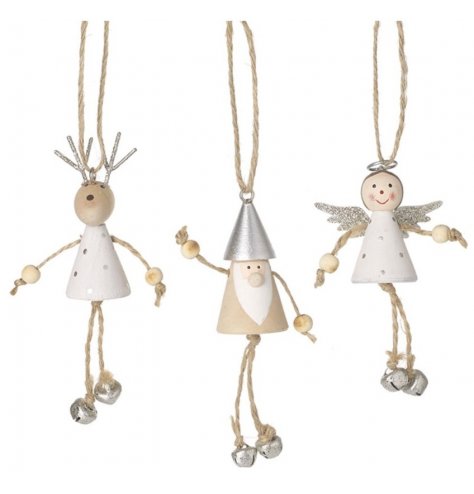 An assortment of 3 charming hanging character decorations with silver accents 