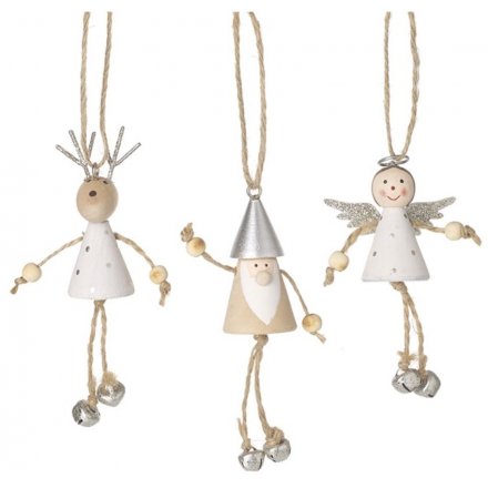 Three Assorted Hanging Festive Characters, 11cm