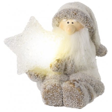 Santa With Light Up Star, 10cm 