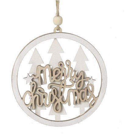 Merry Christmas Wooden Hanging Bauble Decoration
