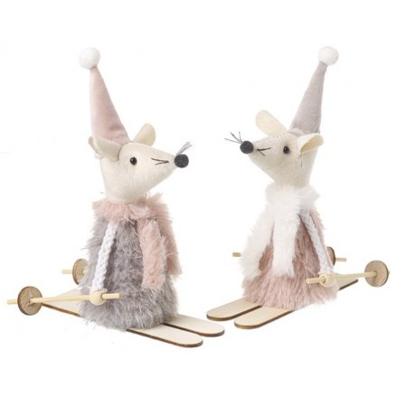 Mouse On Wooden Skis Christmas Decoration