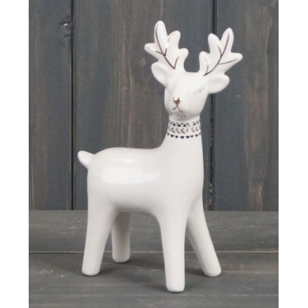 Gold and White Ceramic Reindeer, 15cm 