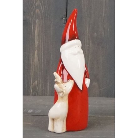 Ceramic Glaze Santa and Reindeer 15cm 
