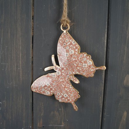 Pink Floral Butterfly Hanger, 8cm 