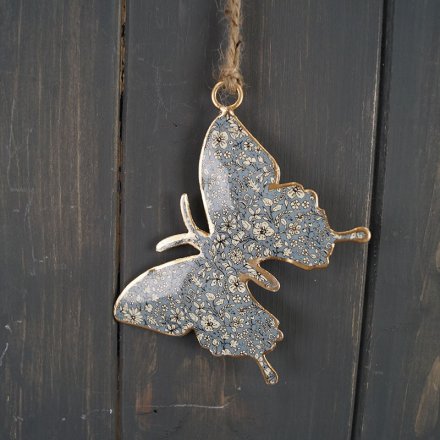 Hanging Blue Butterfly, 8cm 