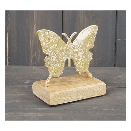 Floral Yellow Butterfly On Base, 12cm 