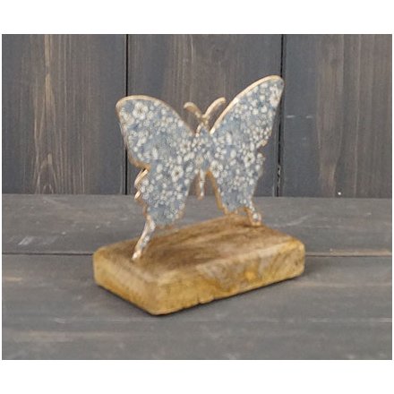 Floral Blue Butterfly On Base, 12cm 
