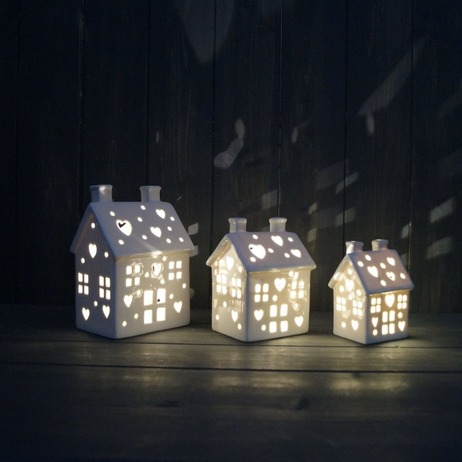 Light Up White Ceramic House, Small   Christmas Decorations / Light