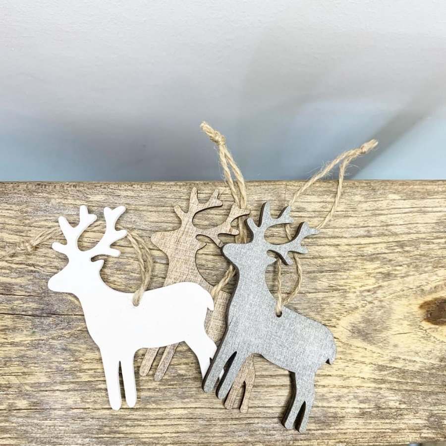 PL070517 - Set of 6 Wooden Reindeer Hangers, 9.5cm | | Christmas ...