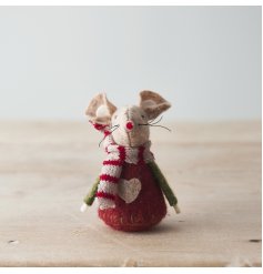  A sweet little fabric mouse decoration with a beige tone and little red felt jumper with heart touch 