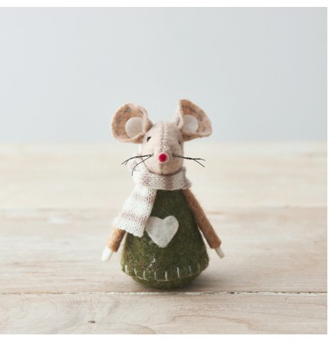 A adorable little fabric mouse complete with festive accents and a knitted scarf for extra warmth! 