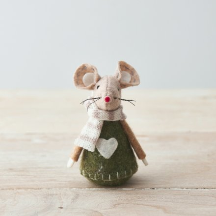 Green and Beige Fabric Mouse, 8cm 