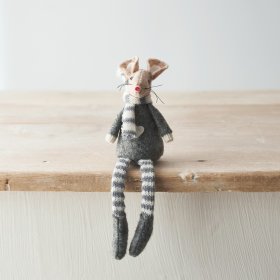  A sweet little fabric mouse decoration with a beige tone and little grey felt jumper with heart touch 