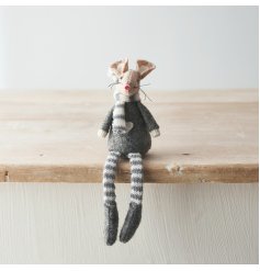 A sweet little fabric mouse decoration with a beige tone and little grey felt jumper with heart touch 