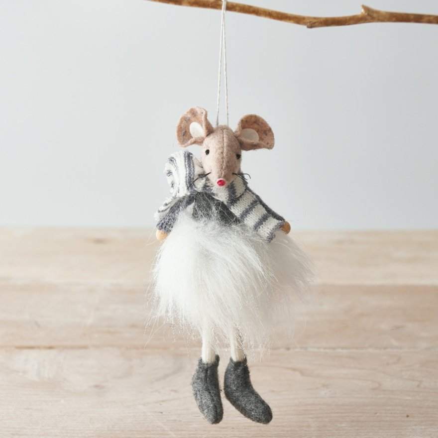 Hanging Grey Fabric Mouse In Tutu, 18cm 