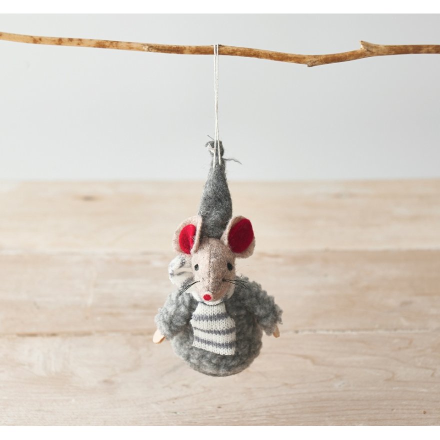 Hanging Grey Fabric Mouse In Jumper, 13cm 