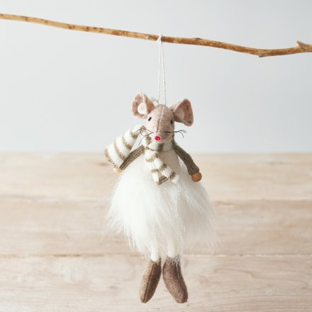 18cm Hanging Beige Mouse In Tutu