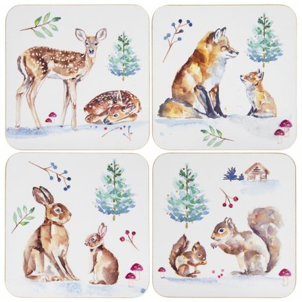 Woodland Print Set of Coasters  