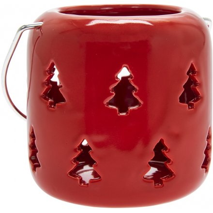 Red Tree Cut Tlight Holder 10cm