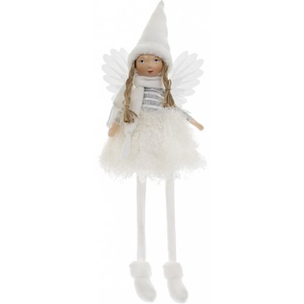 Traditional Angel Sitting Figure, White 
