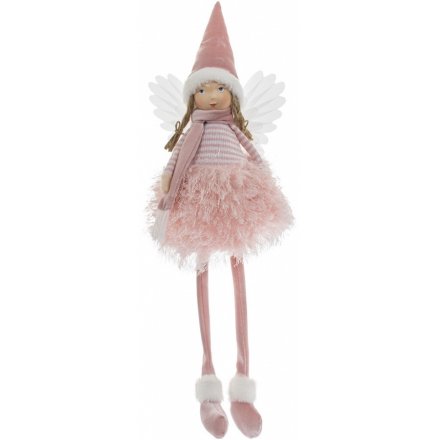 Traditional Angel Sitting Figure, Pink 