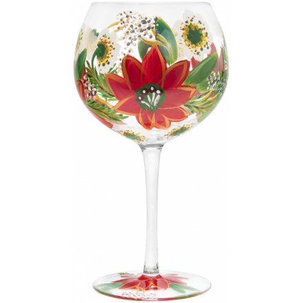 Hand Painted Red Poinsettia Gin Glass
