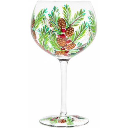 Hand Painted Gin Glass - Fir and Pinecone