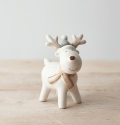 Perfect for bringing to any home space with similar tones and themes, a small ceramic reindeer with a red nose! 