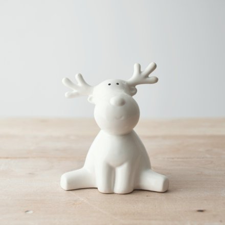 Sitting Ceramic Reindeer, 12cm 