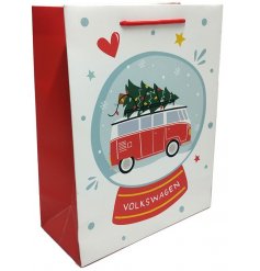 A festive themed large sized gift bag with a charming Volkswagen printed decal across the front 
