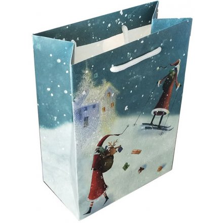 Jan Pashley Skiing Santa Gift Bag, 23cm 