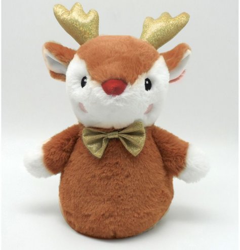 A plush fabric reindeer doorstop complete with festive decals and features 