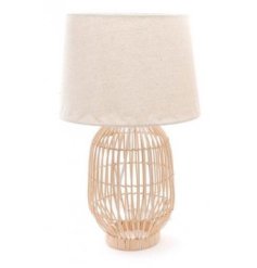 A stunningly simple wicker based lamp, complete with a cream cotton looking shade
