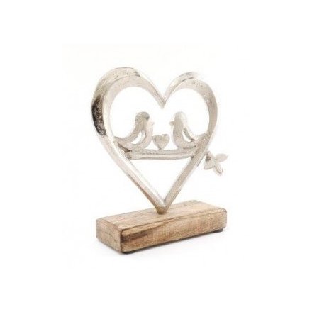 Silver Bird and Heart Ornament, 18cm 